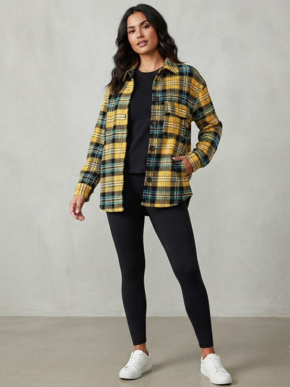 Zara Yellow Black Plaid Flannel Shacket Button-Up Shirt. Medium.